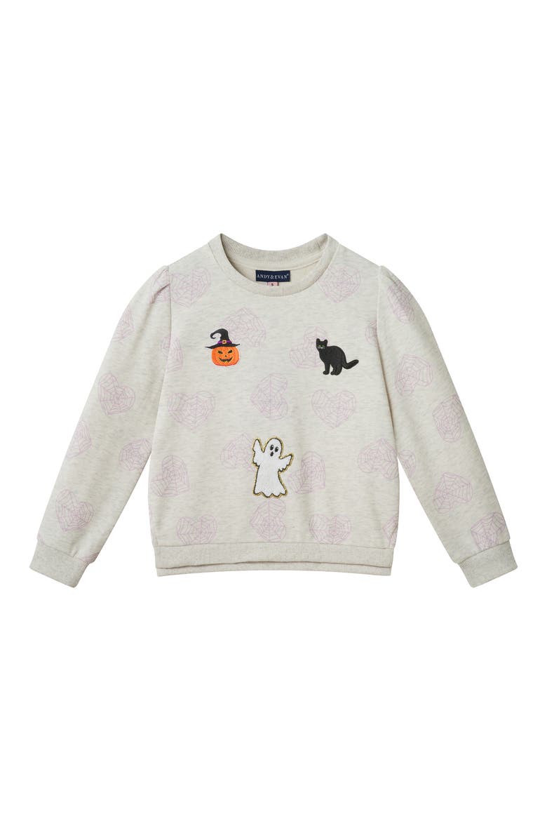 Kids' Spider Web Print Sweatshirt, Main, color, BEIGE PUMPKIN