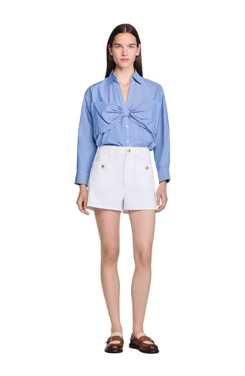SANDRO Oversized bow shirt, Main, color, Blu / White