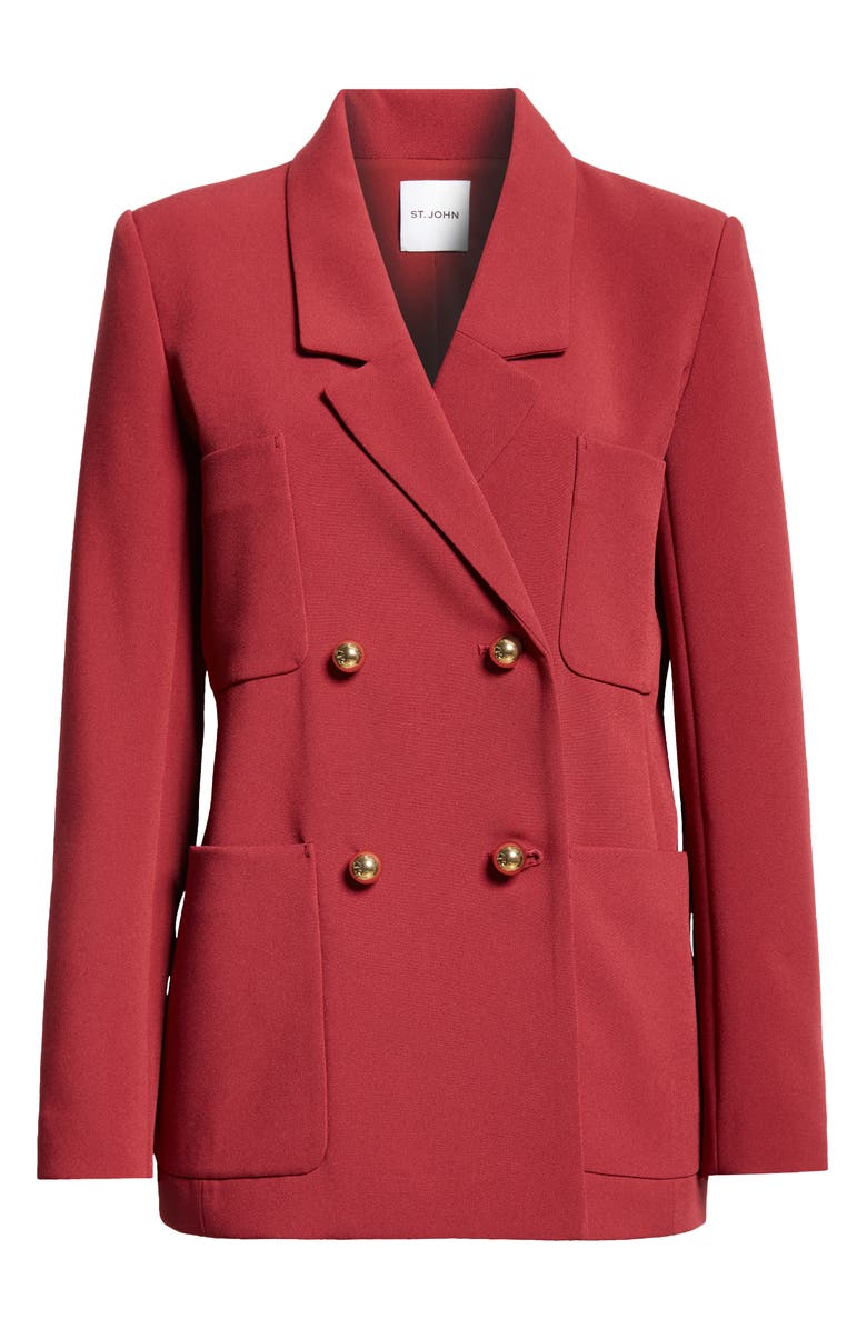 ST. JOHN Double Breasted Stretch Cady Blazer, Alternate, color, Raspberry
