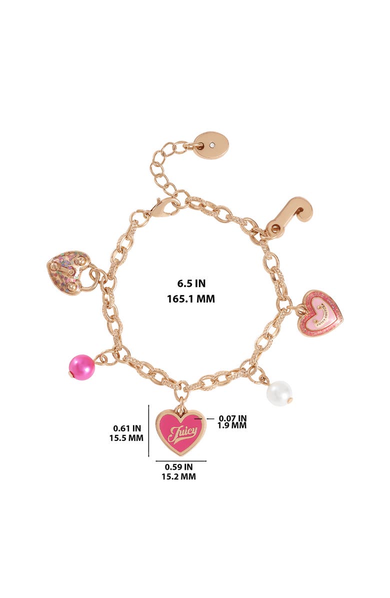Juicy Couture Kids Gold-Tone Charm Bracelet with Heart Pendants, Alternate, color, Gold, Pink