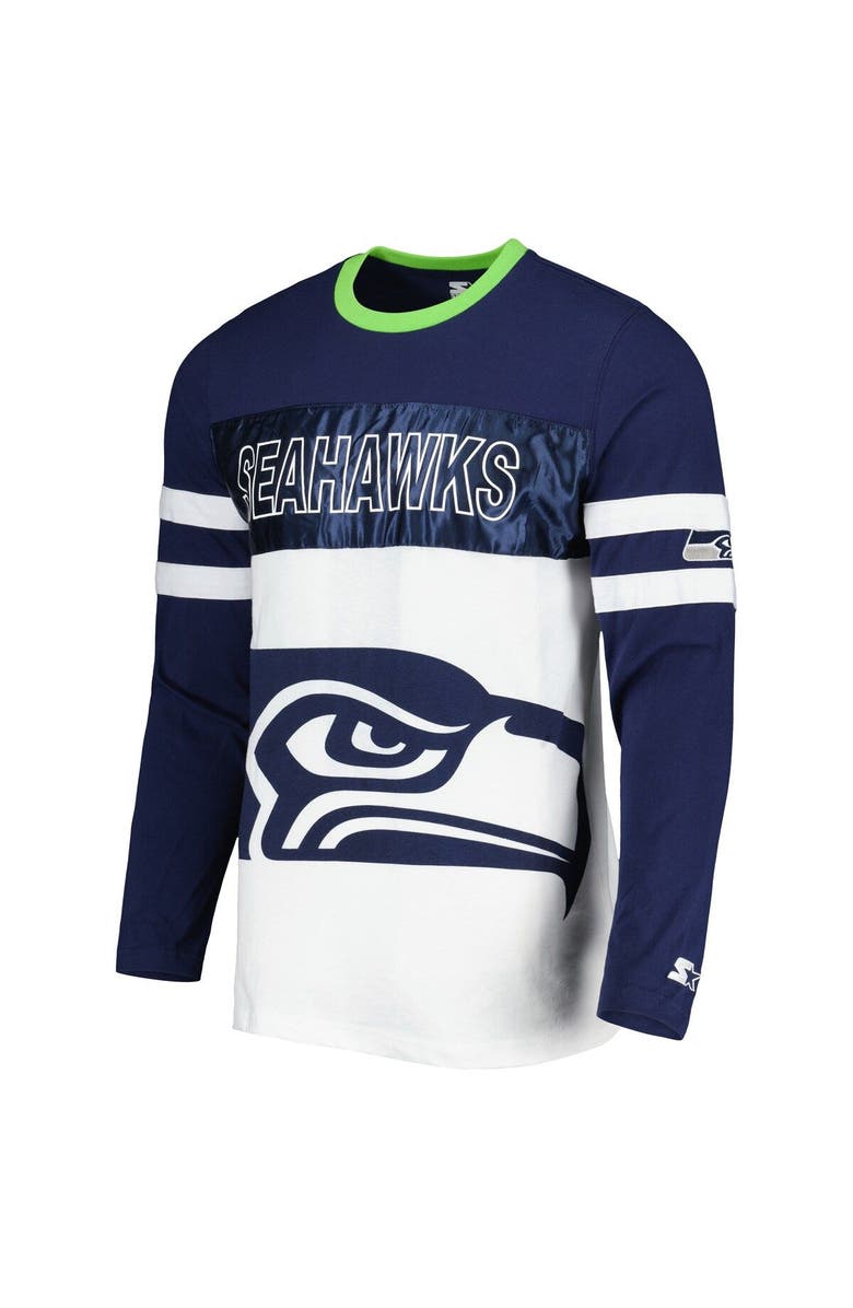 STARTER Men's Starter College Navy/White Seattle Seahawks Halftime Long Sleeve T-Shirt, Alternate, color, Navy