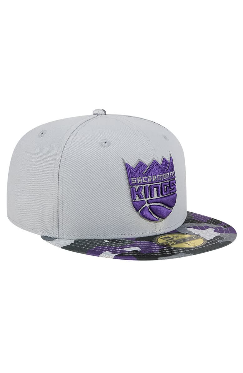 New Era Men's New Era Gray Sacramento Kings Active Color Camo Visor 59FIFTY Fitted Hat, Alternate, color, Gray