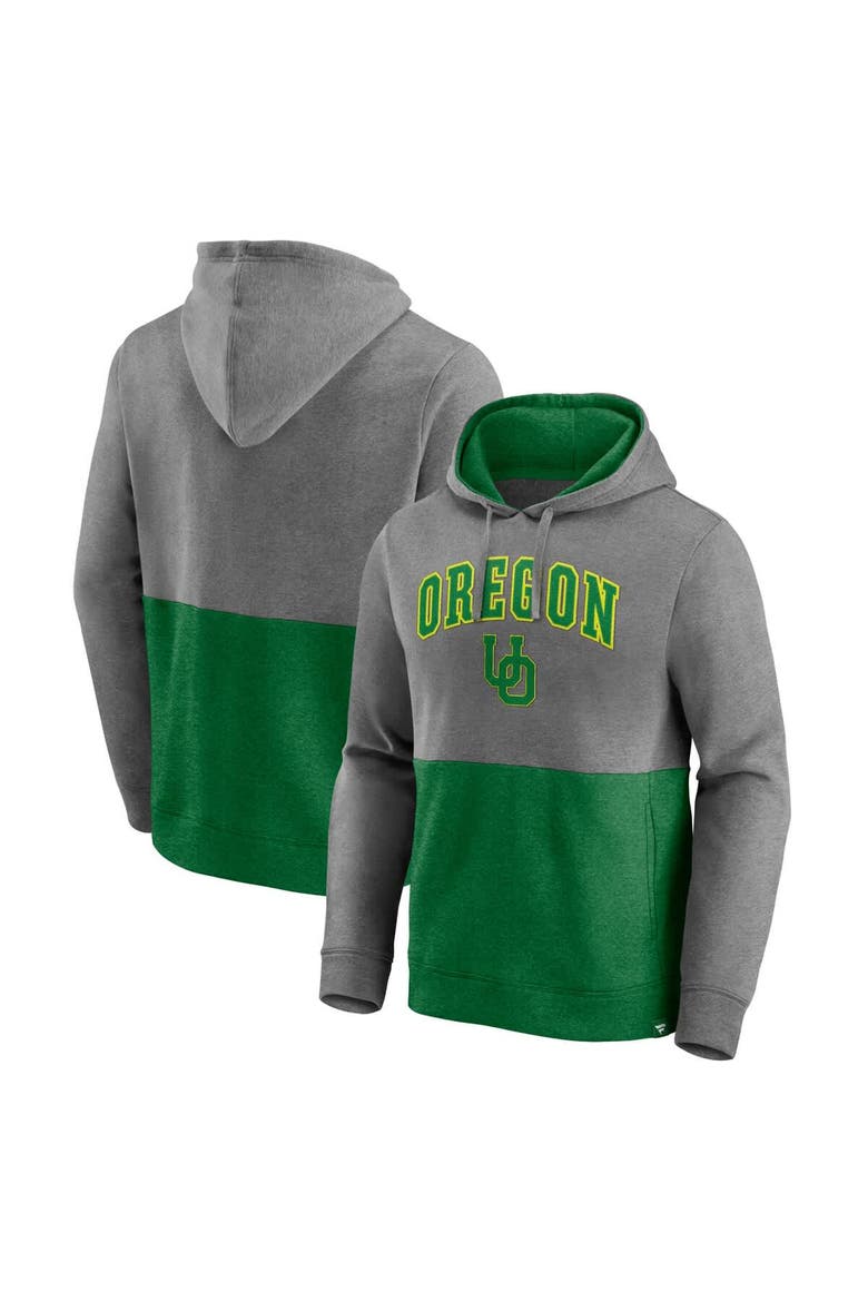 Men's Fanatics Heather Gray/Heather Green Oregon Ducks Block Party Pullover Hoodie, Main, color, Heather Gray