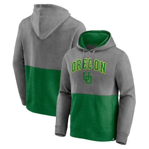 Men's Fanatics Heather Gray/Heather Green Oregon Ducks Block Party Pullover Hoodie