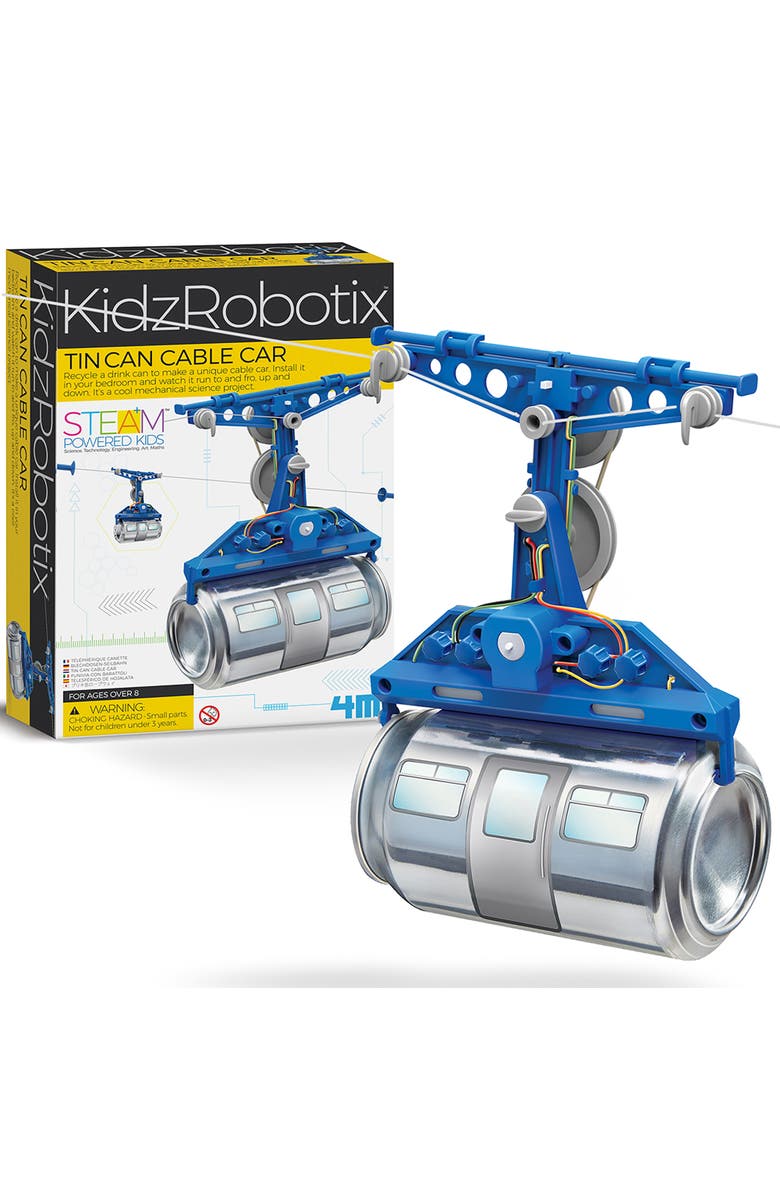 4M KidzRobotix Tin Can Cable Car, DIY Building Science Kit, Kids 8+, Alternate, color, Multicolored