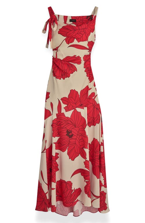 Donna Karan New York Floral Cowl Neck Satin Gown In Sahara Red