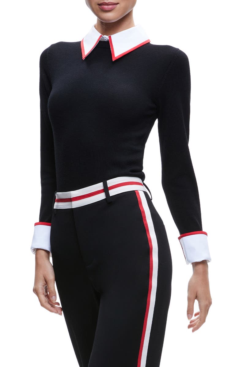 Alice + Olivia Porla Collared Wool Blend Sweater, Alternate, color,