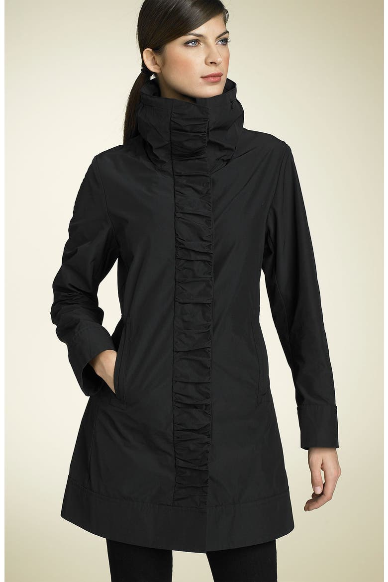 Ruched Front Travel Coat, Alternate, color, BLACK
