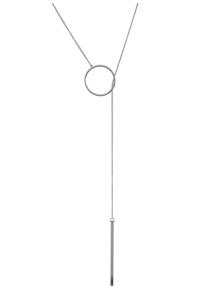 Sterling Forever Rhodium Plated Layering Circle & Bar Lariat Necklace, Main, color,