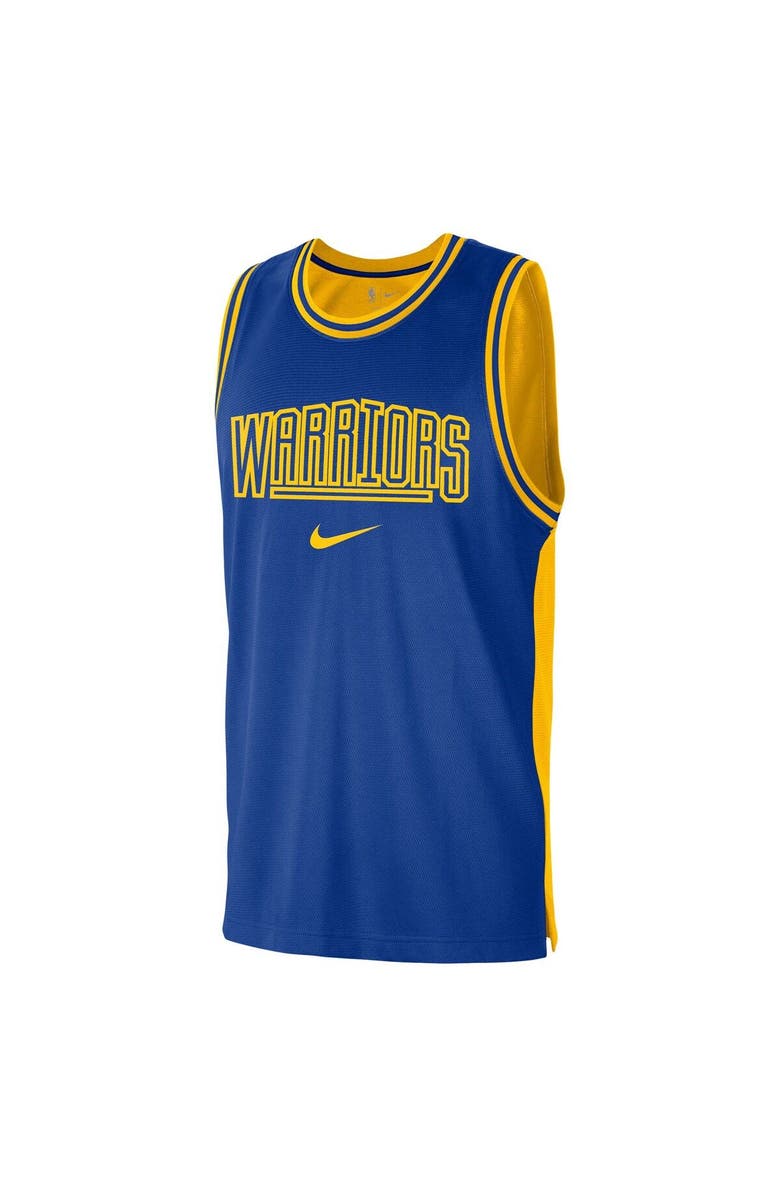 Nike Men's Nike Royal/Gold Golden State Warriors Courtside Versus Force Split DNA Performance Mesh Tank Top, Alternate, color, Royal