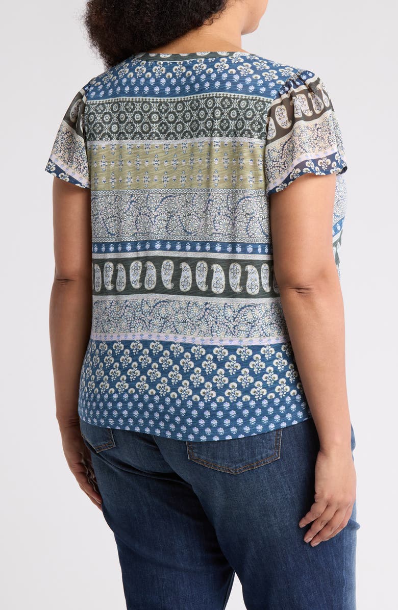 Lucky Brand Flutter Sleeve Top, Alternate, color, Green Multi