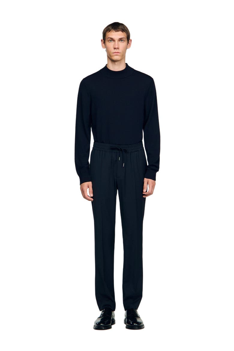 Elasticated straight-leg trousers, Alternate, color, Navy blue