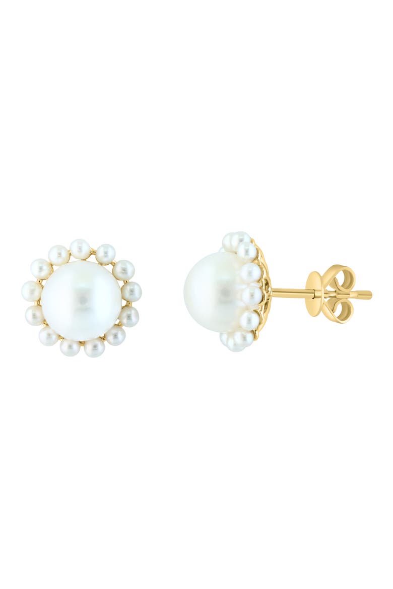 14K Yellow Gold Cultured Freshwater Pearl Halo Stud Earrings, Alternate, color, WHITE