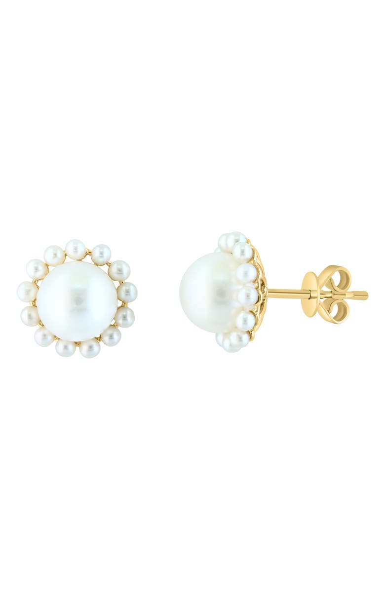 EFFY 14K Yellow Gold Cultured Freshwater Pearl Halo Stud Earrings, Alternate, color, White