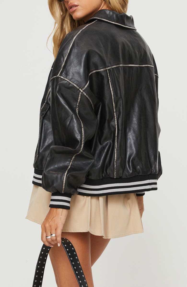 Princess Polly Cordae Faux Leather Jacket, Alternate, color, Washed Black