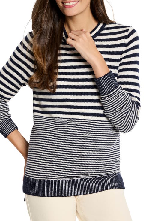 Stripe High-Low Cotton Blend Sweater (Regular & Petite)