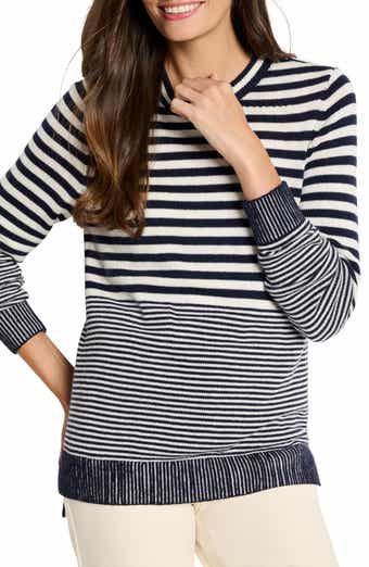 NIC+ZOE Stripe High-Low Cotton Blend Sweater