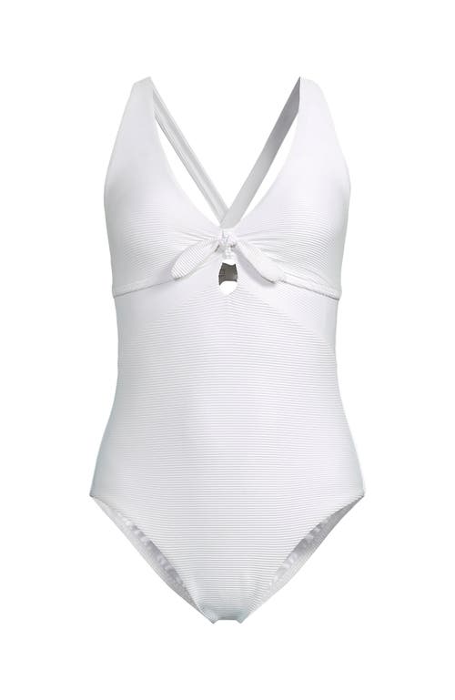 Lands' End Ribbed Knot Front One Piece Swimsuit In White Ottoman