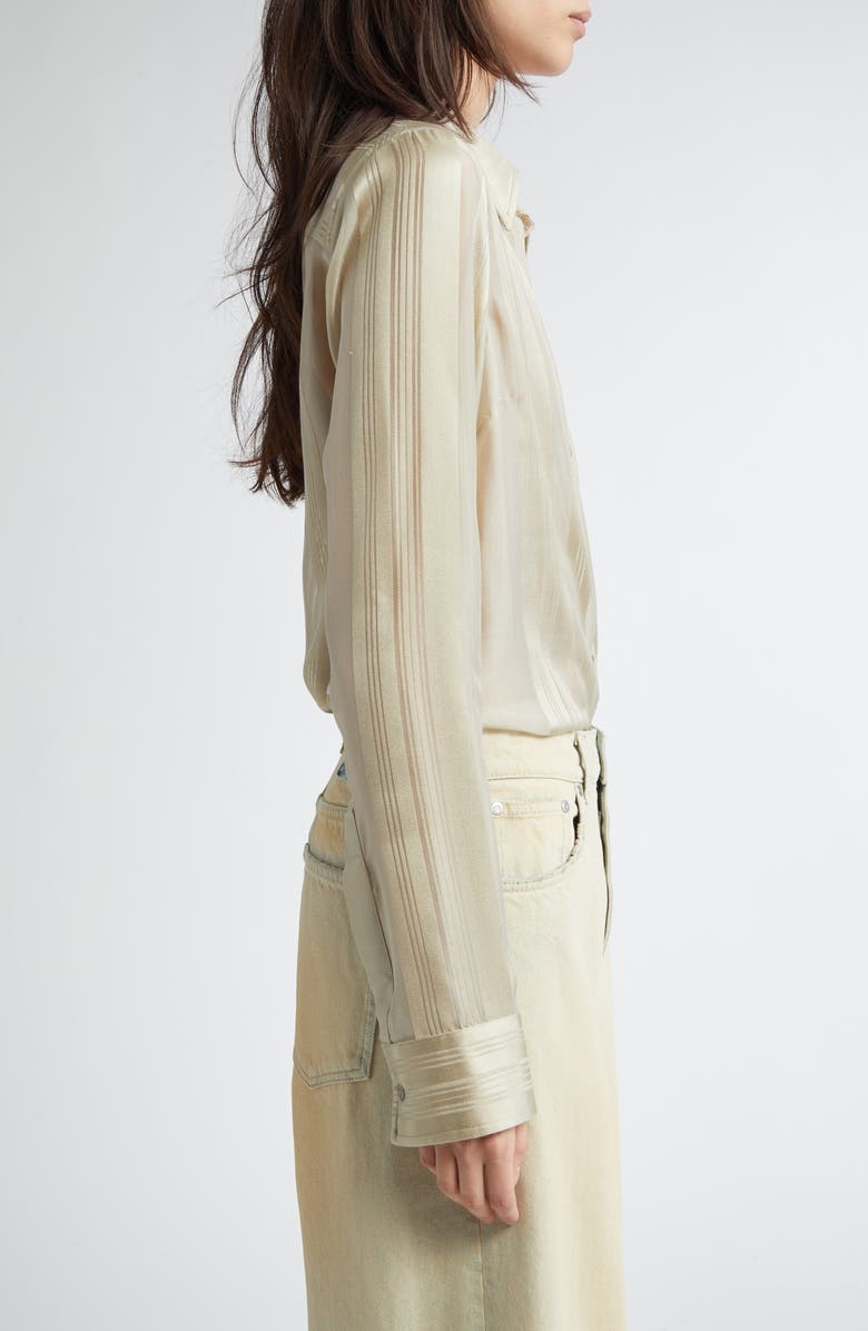 Stella McCartney Variegated Stripe Silk Button-Up Shirt, Alternate, color, Sage