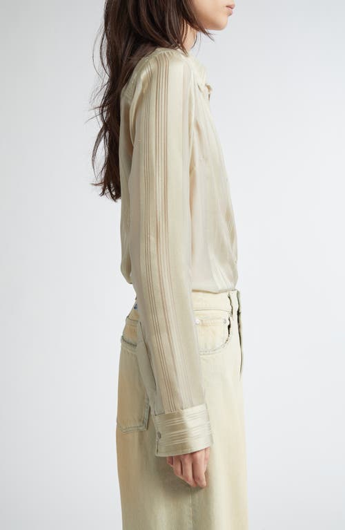 Stella Mccartney Variegated Stripe Silk Button-up Shirt In Sage