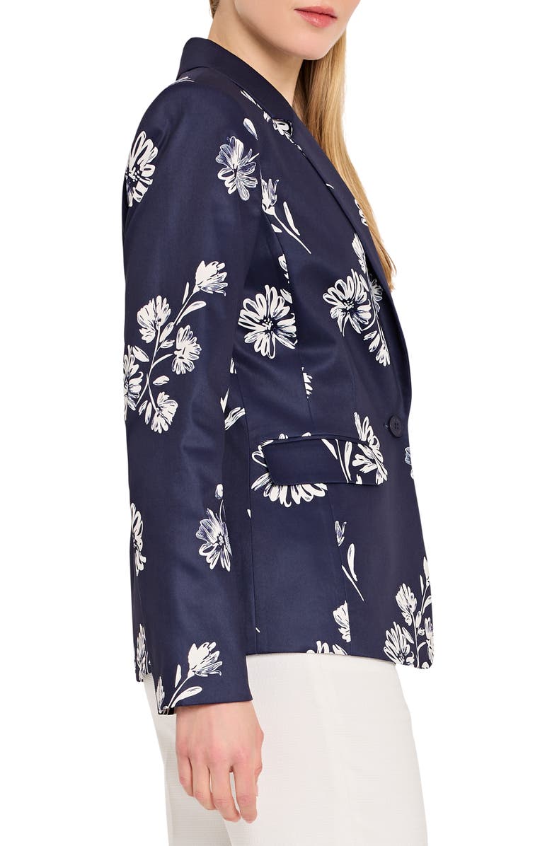 Tahari ASL Floral One Button Blazer, Alternate, color, Navy Ivory