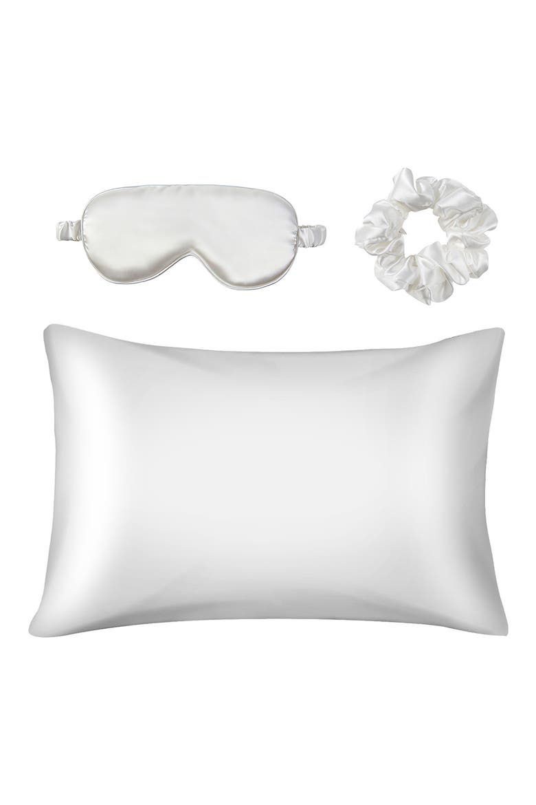 Satin Pillowcase, Scrunchi & Mask Set, Alternate, color, WHITE