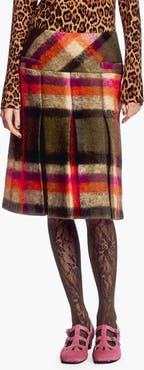 Anna Sui Brushed Wool Plaid Pleated Skirt