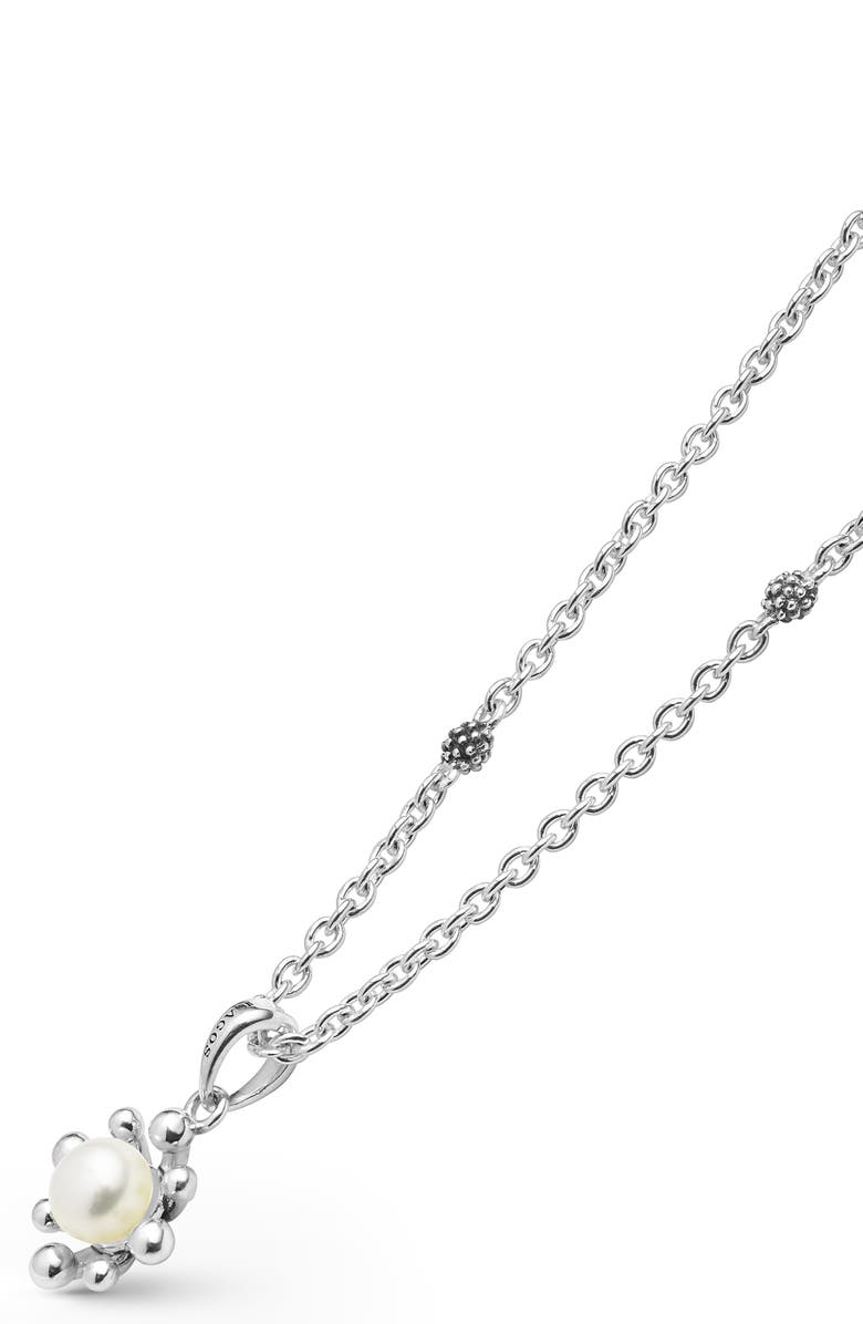 LAGOS Luna Fleur Freshwater Pearl Pendant Necklace, Alternate, color, Silver