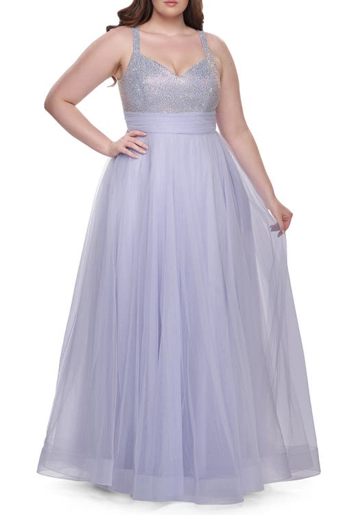 La Femme A-line Plus Size Prom Dress With Rhinestone Bodice