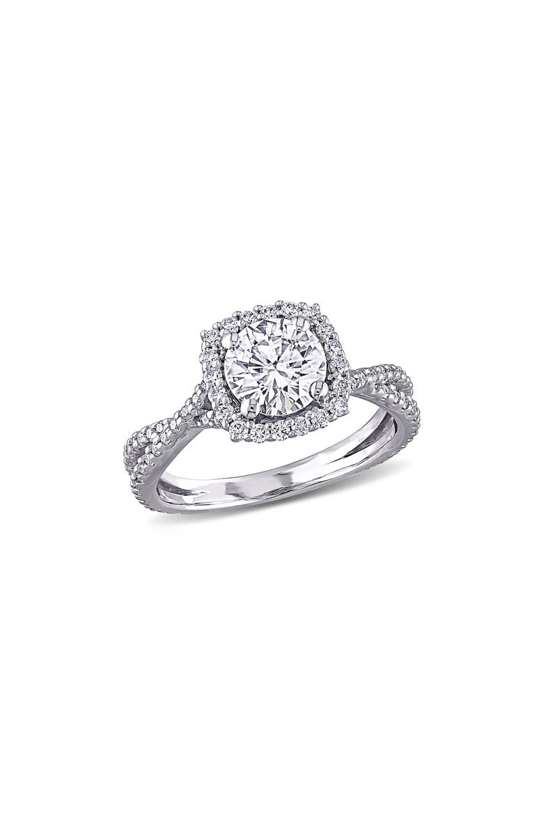 10K White Gold Lab Created Moissanite Halo Ring, Main, color, SILVER