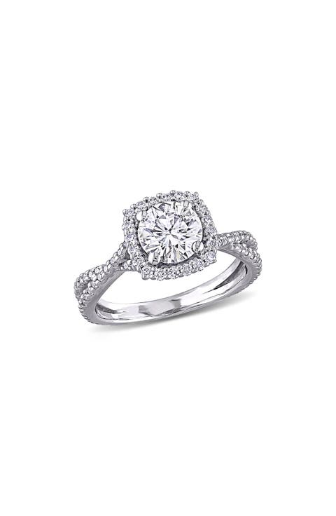 10K White Gold Lab Created Moissanite Halo Ring