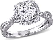 DELMAR 10K White Gold Lab Created Moissanite Halo Ring