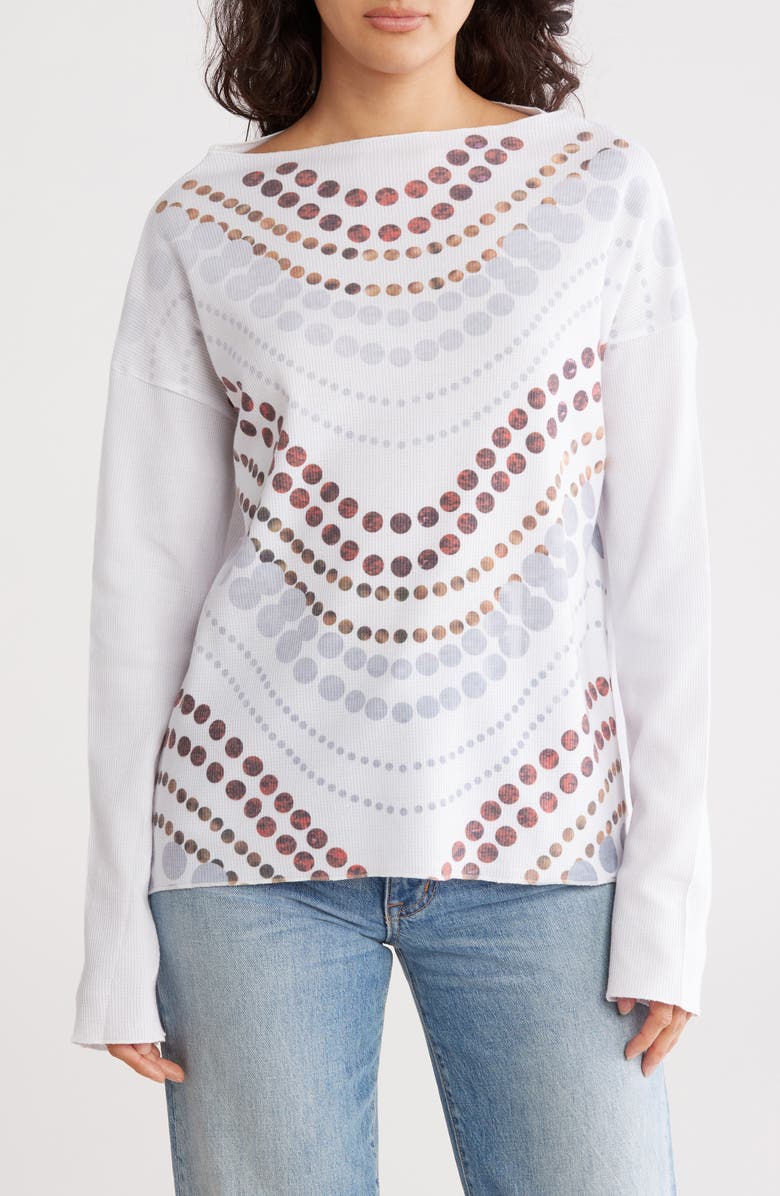 GO COUTURE Boat Neck Sweater, Main, color, Ivory Cranberry Pearls Print