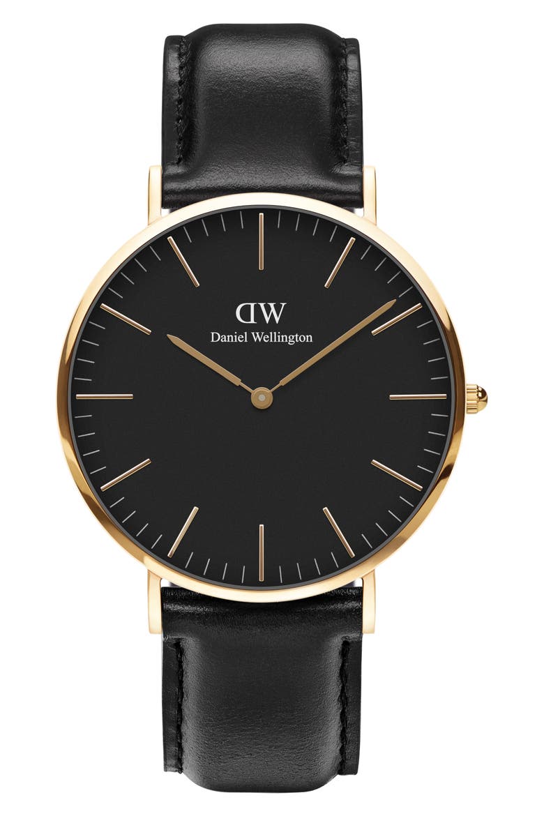 Classic Sheffield Leather Strap Watch, 40mm, Main, color, GOLD