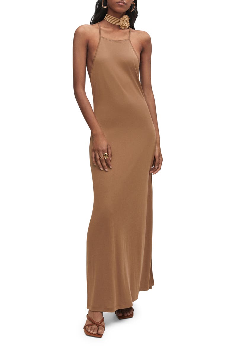 High Neck Maxi Dress, Main, color, CARAMEL