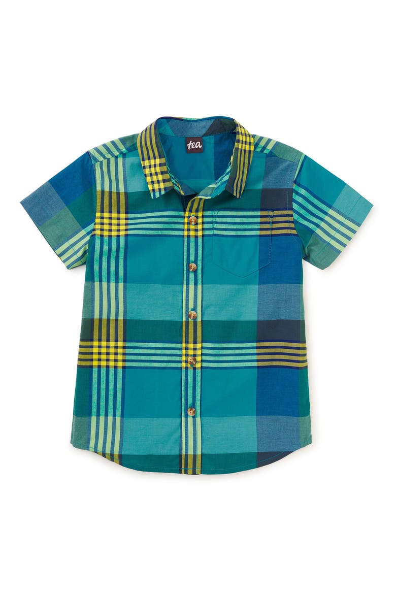 Plaid Button Up Woven Shirt, Main, color, Amazonian Plaid