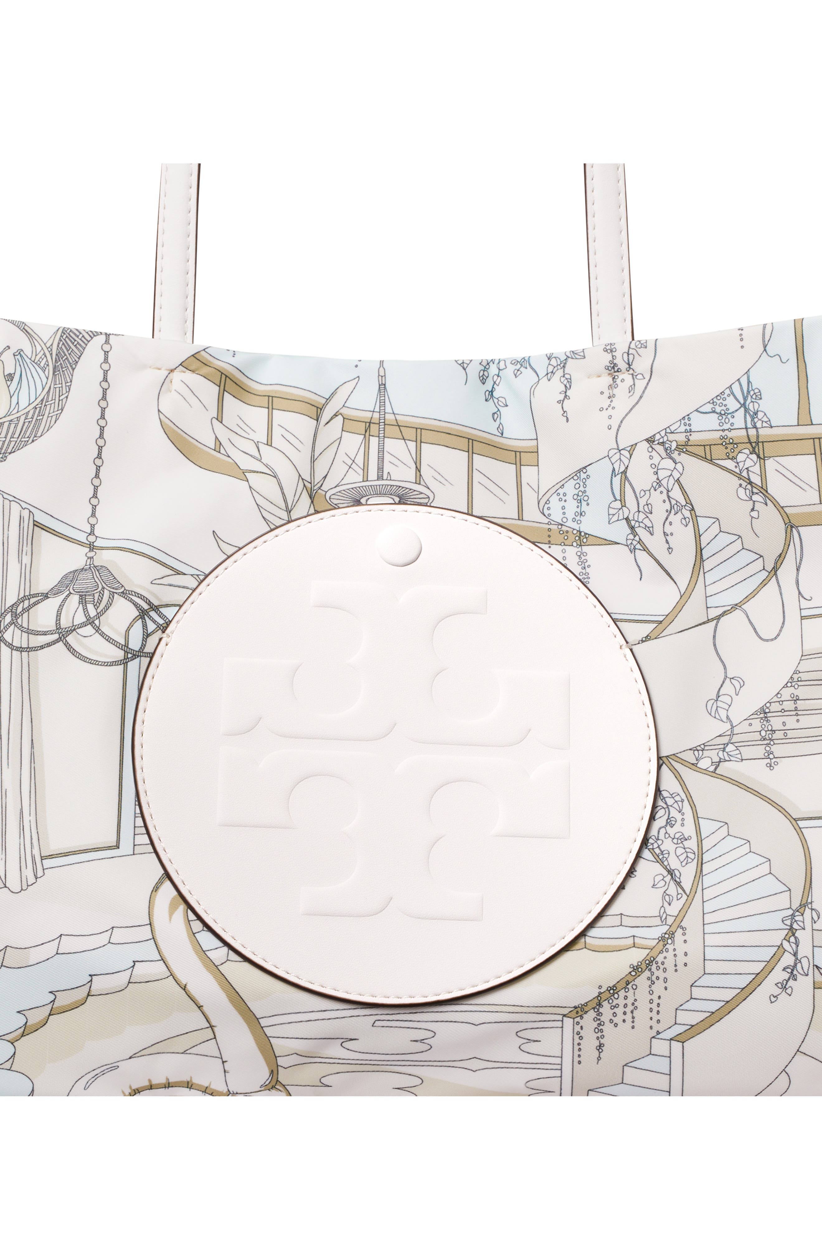 Tory Burch Small Ella Print Tote, Alternate, color, The Pool Beige