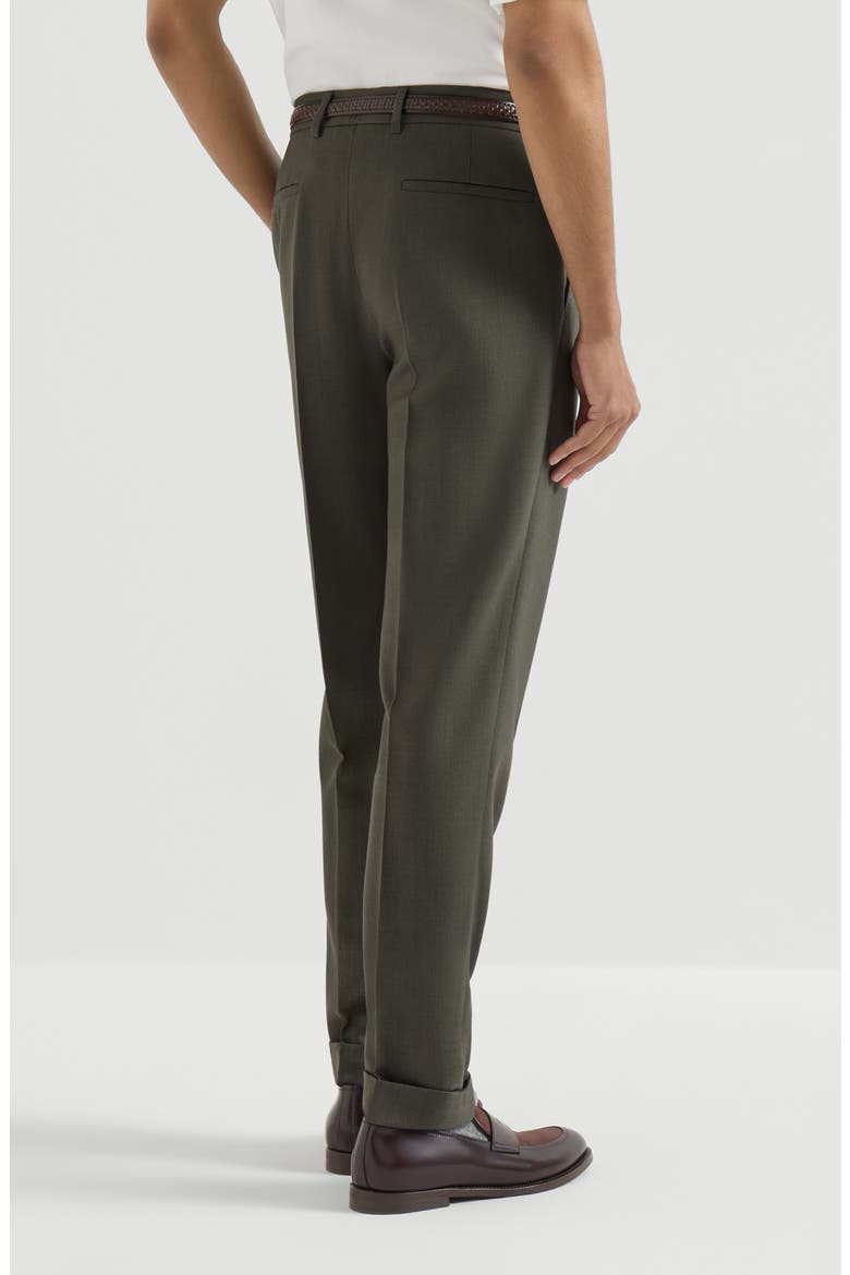 Virgin wool canvas trousers with pleat, Alternate, color, Forest