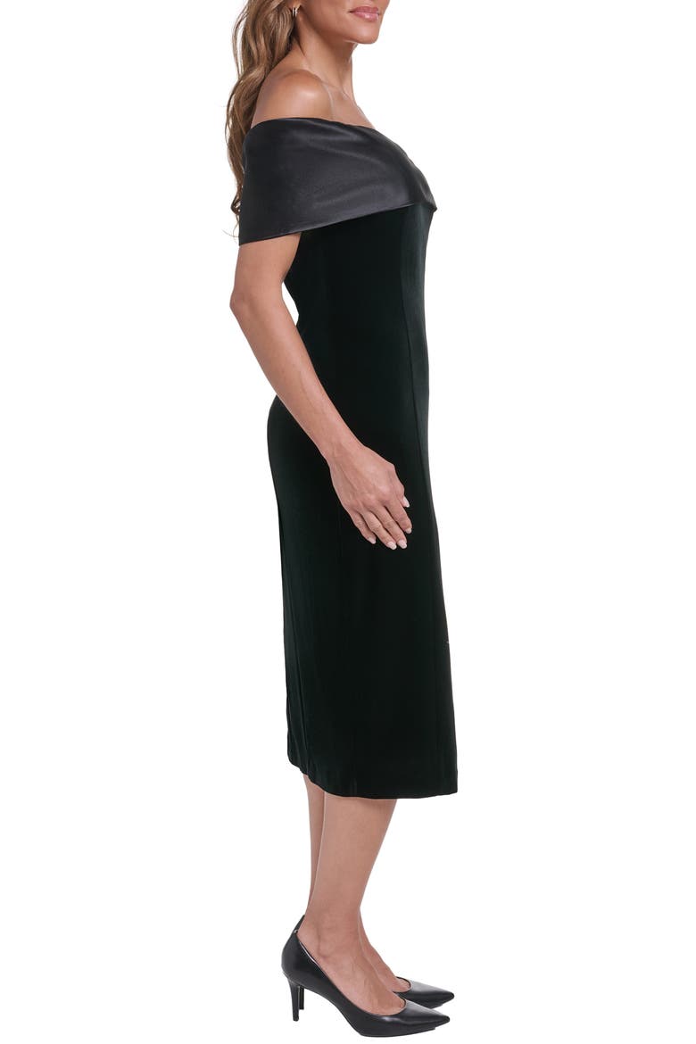 Off the Shoulder Velvet Midi Dress, Alternate, color, BLACK