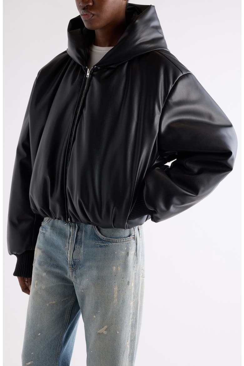 Offy Faux Leather Hooded Bomber Jacket, Alternate, color, BLACK