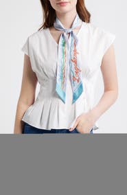 Longchamp Ribbon Print Silk Bandana Scarf
