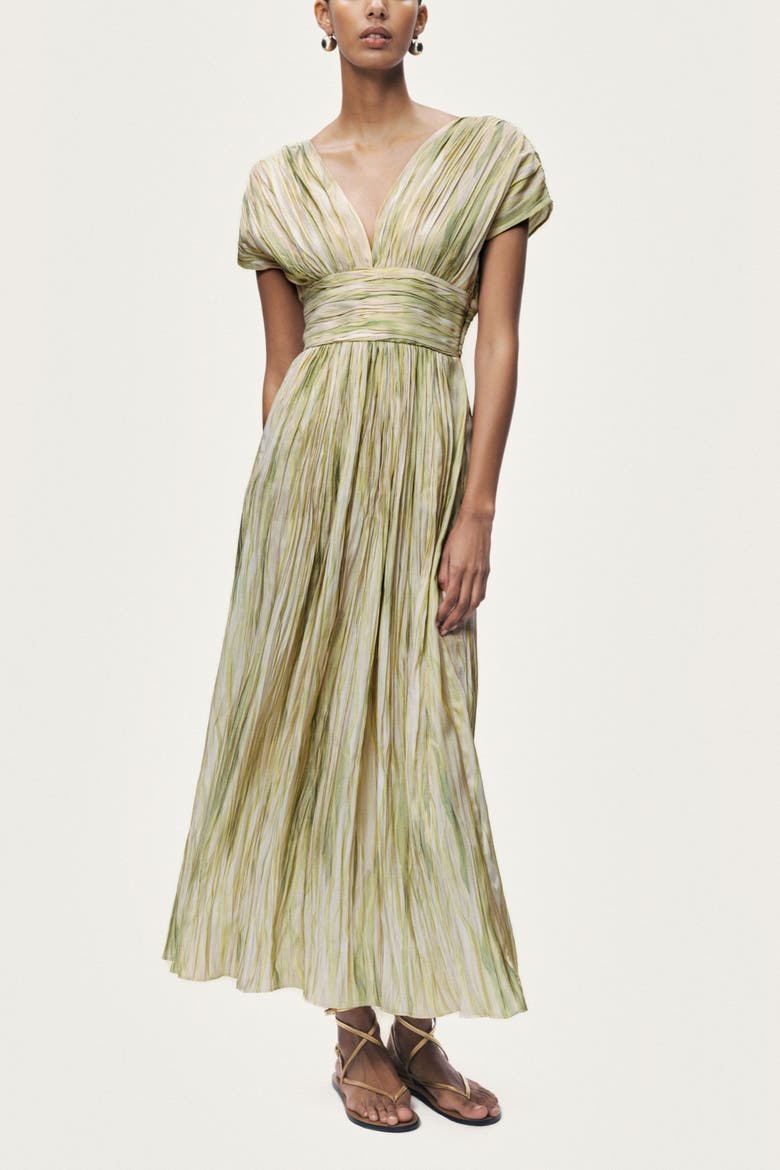 Printed V-Neck Midi Dress, Alternate, color, Multi-Colored