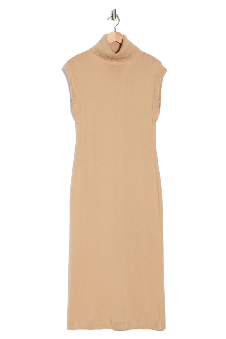 Sleeveless Cotton & Cashmere Turtleneck Midi Dress, Main, color, LIGHT CAMEL