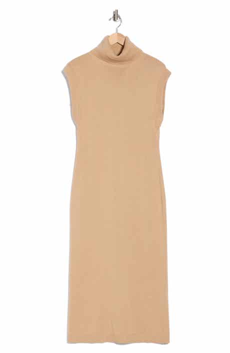 Sleeveless Cotton & Cashmere Turtleneck Midi Dress