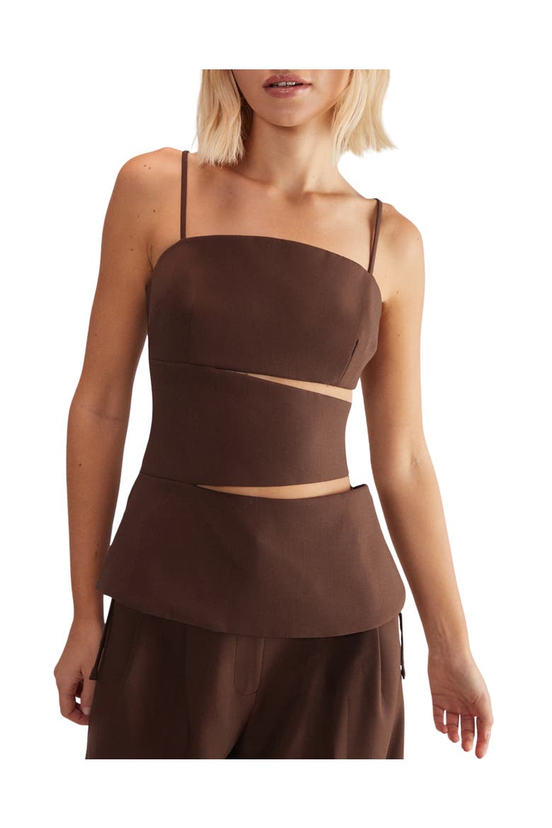 Premium Tailored Cut Out  Longline Top, Alternate, color, Choc Brown