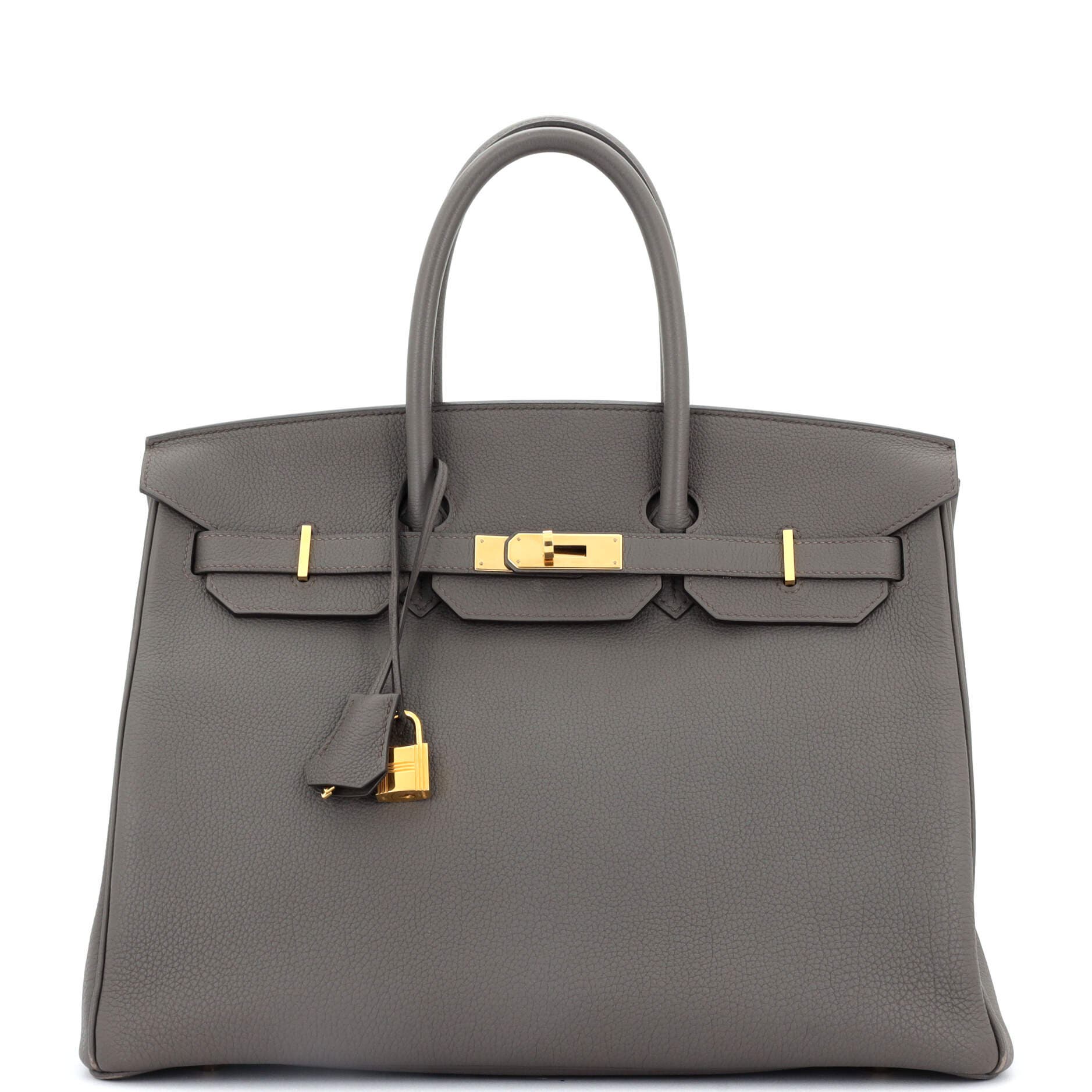 Pre-Owned Hermes Birkin Handbag Grey Togo with Gold Hardware 35, Main, color, 