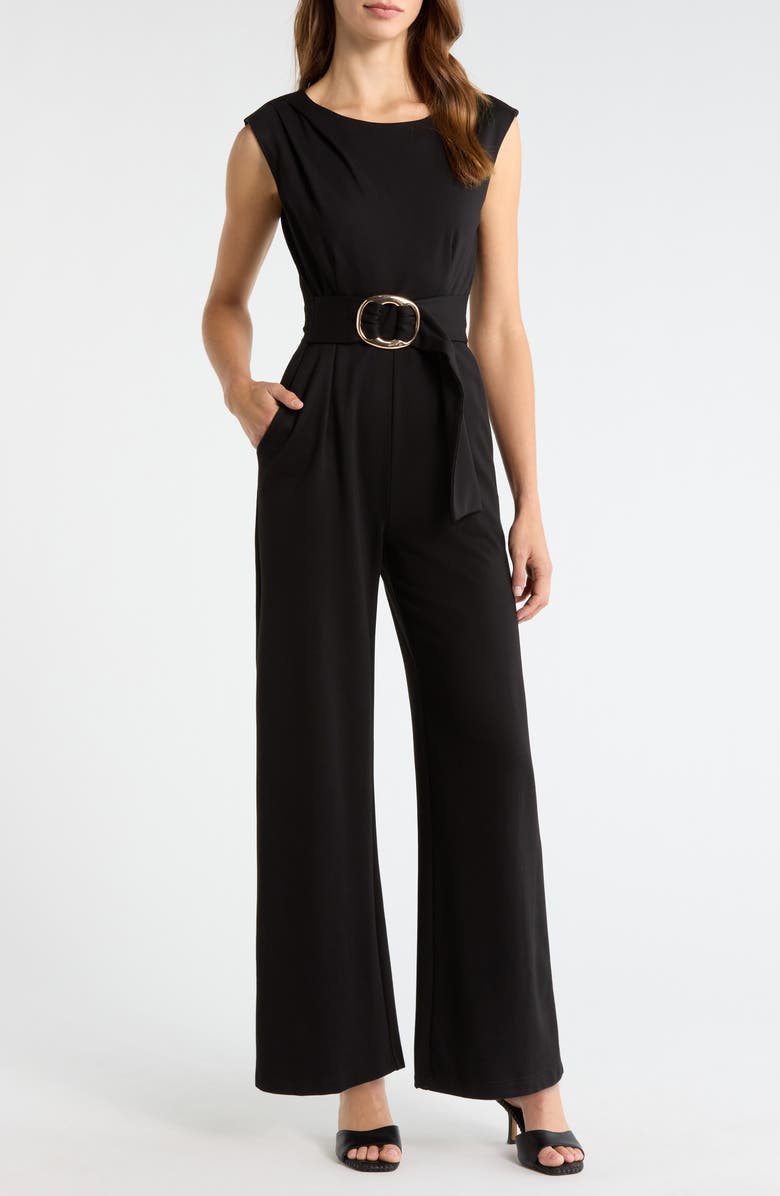 Tahari ASL Buckle Detail Jumpsuit, Main, color, Black