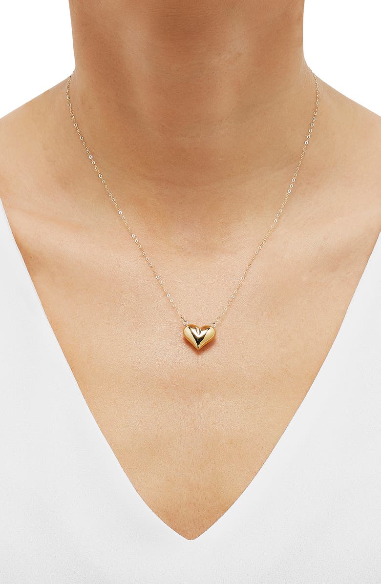 Frankie & Zoe Puffy Heart Pendant Necklace, Alternate, color, Yellow Gold
