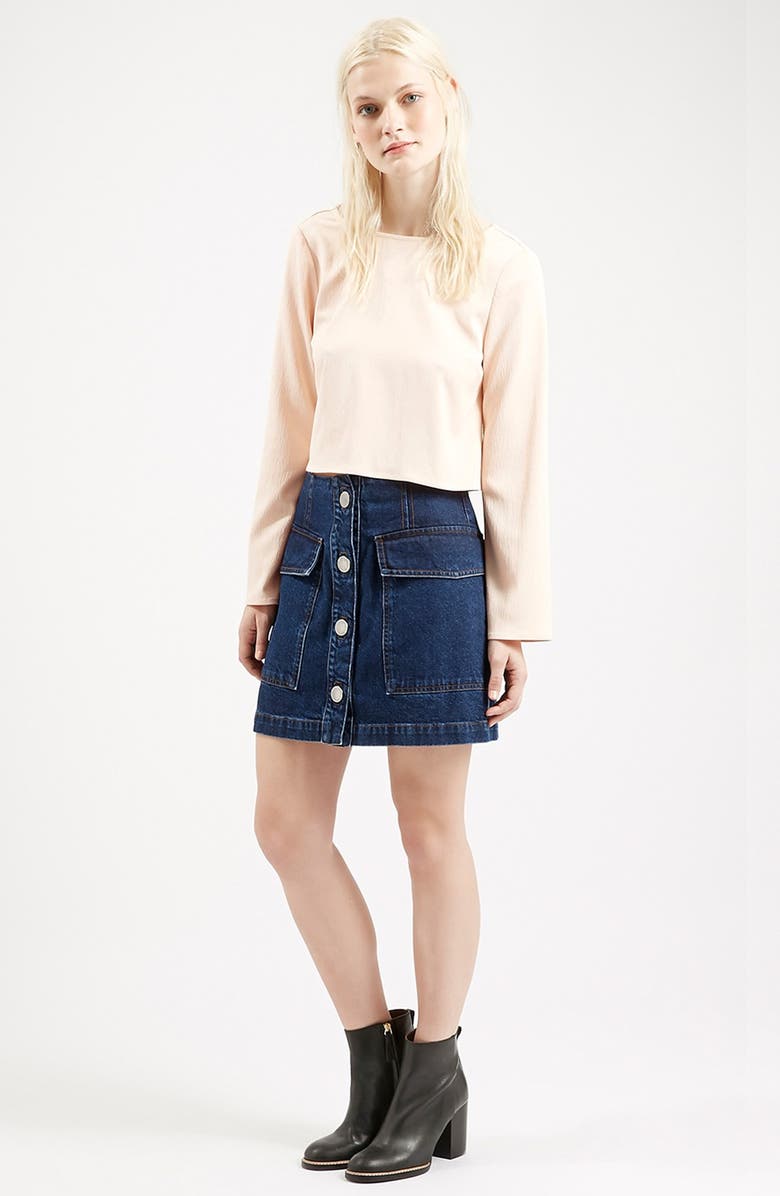 Topshop Button Front Denim Skirt, Alternate, color,