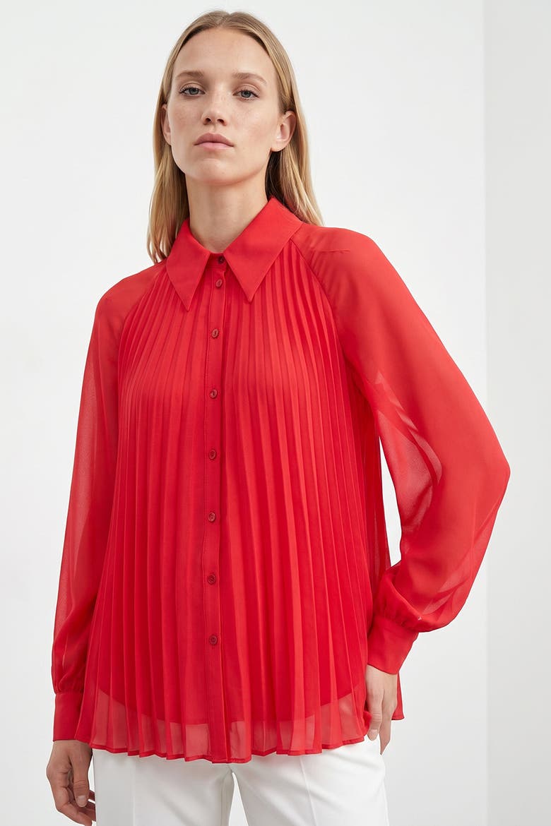 Keyla Long Sleeve Shirt With Buttoned Cuffs, Alternate, color, RED